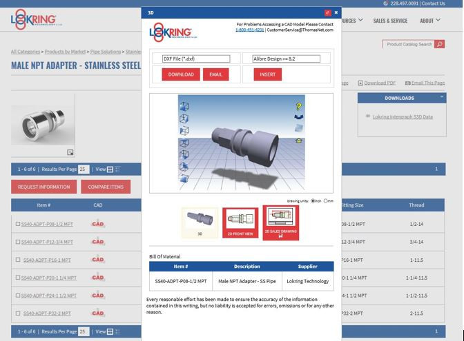 Lokring Catalog showing cad file