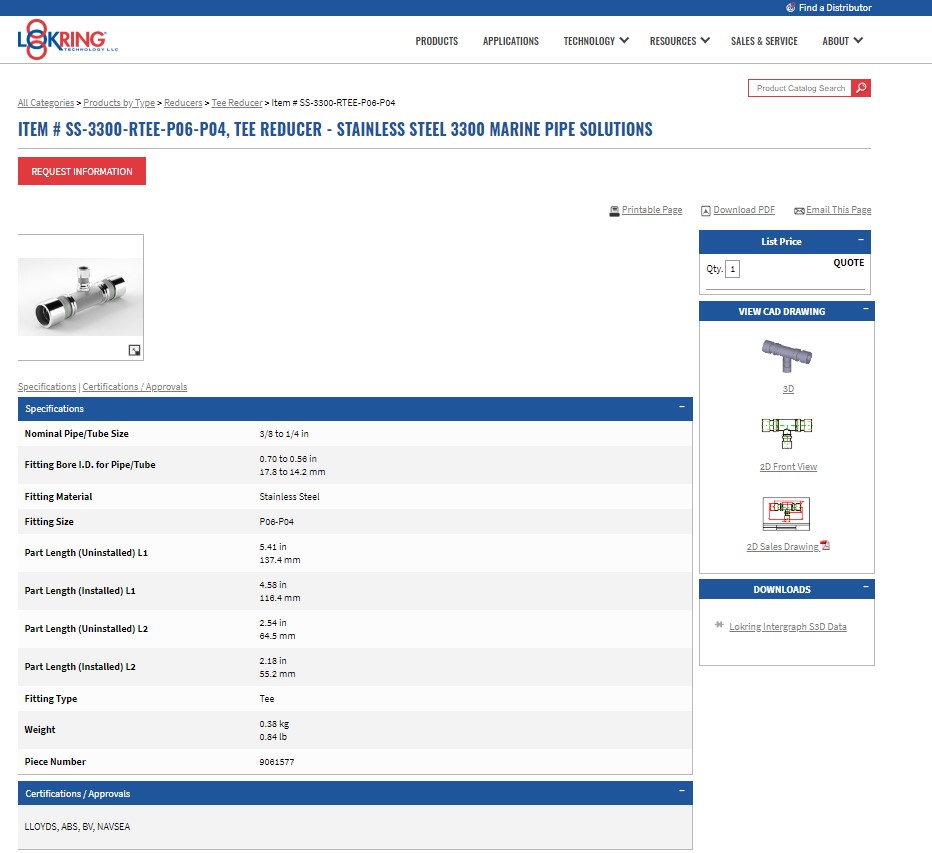 Lokring Product Catalog Detail with Metric Measurements