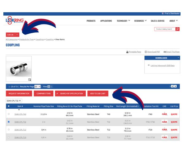 Lokring CAD Cart in the online product catalog